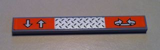 Lego Tile 1 x 8 with Silver Tread Plate and White Arrows on Orange Background Pattern (Sticker) - Set 8292