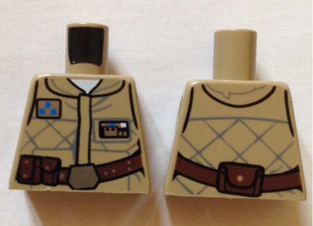 Lego Torso SW Hoth Rebel Jacket with 3 Blue Dots Insignia and Reddish Brown Belt Pattern / Dark Tan