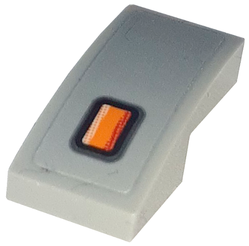 Lego Slope, Curved 2 x 1 x 2/3 with Orange Blinker Light Pattern Model Right Side (Sticker) - Set 76917 / Light Bluish Gray