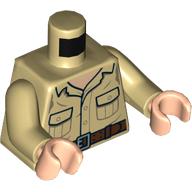 Lego Torso Shirt, Pockets, Dark Brown Belt print, Tan Arms, Medium Nougat Hands / Tan