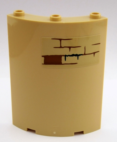 Lego Cylinder Quarter 4 x 4 x 6 with Reddish Brown Brick Wall Pattern on Upper Right (Sticker) - Set 75954