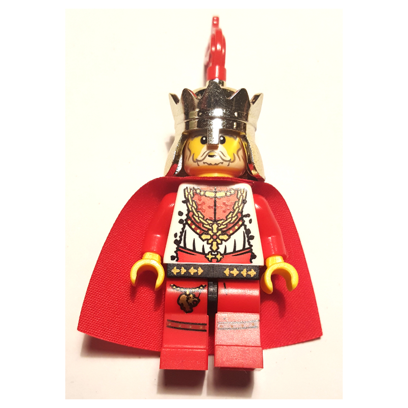 Lego Chess King, Red, Cape, Gold Crown with Red Plume