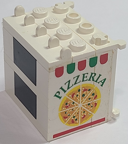 Lego Stickered Assembly 4 x 3 x 3 with 'PIZZERIA' and Pizza On Transparent Background Pattern on Both Sides (Stickers) - Sets 6350 / 10036