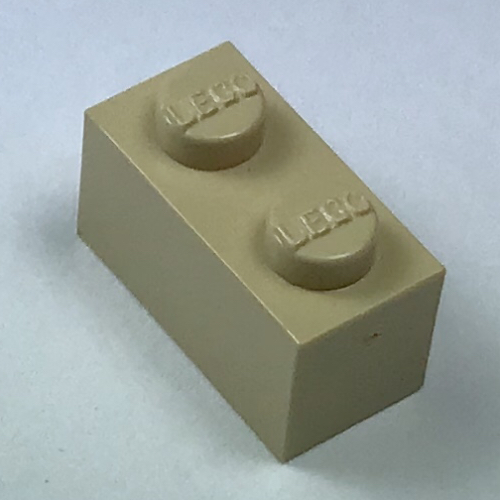 Lego Modulex Brick 1 x 2 with LEGO on Stud / Modulex Ochre Yellow