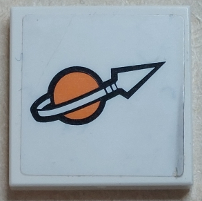 Lego Tile 2 x 2 with Orange and White Classic Space Logo Pattern (Sticker) - Set 7649