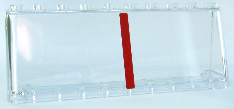 Lego Windscreen 2 x 10 x 3 with Red Vertical Stripe Pattern (Sticker) - Set 10258 / Trans-Clear