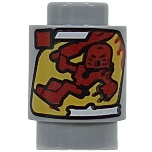 Lego Brick Round 1 x 1 Open Stud with Bionicle Cannister, Tahu print / Light Bluish Gray