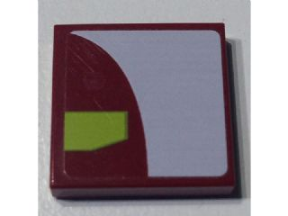 Lego Tile 2 x 2 with White and Lime Panels on Dark Red Background Pattern Model Left Side (Sticker) - Set 7751 / Dark Red