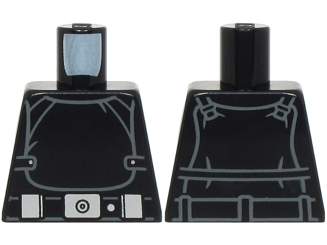 Lego Torso SW Imperial Gunner Jumpsuit, Panel with Clasps with Silver Dots, Belt with Buckle, Dot and 2 Boxes Pattern / Black
