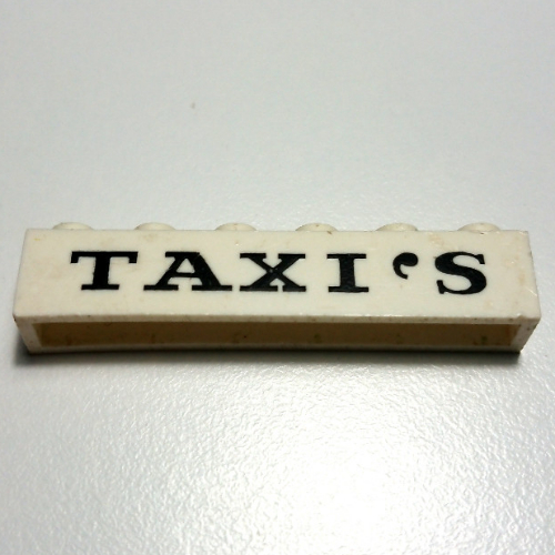Lego Brick 1 x 6 with 'TAXI'S' Thin Black Print