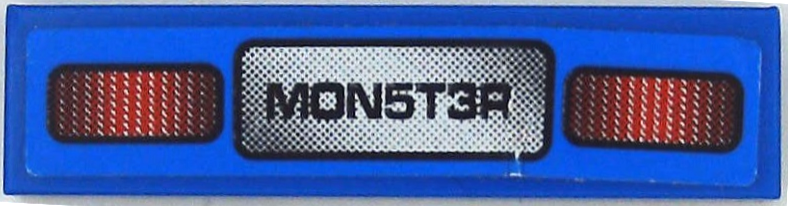 Lego Tile 1 x 4 with Red Taillights and 'MON5T3R' License Plate Pattern (Sticker) - Set 8182 / Blue