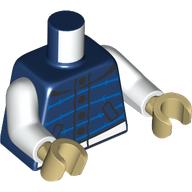 Lego Torso, Vest, Dark Azure Stripes, White Belt print, White Arms, Dark Tan Hands / Dark Blue