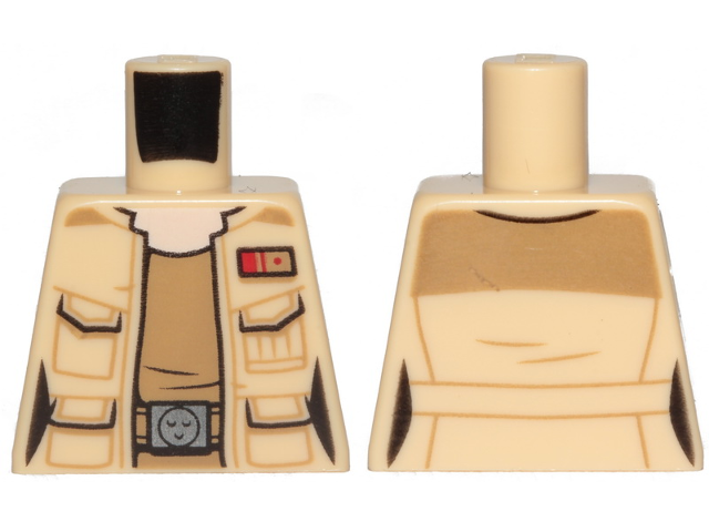 Lego Torso Female Outline SW Jacket with Resistance Army Lieutenant Rank Badge and Dark Tan Undershirt Pattern / Tan