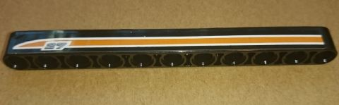 Lego Technic, Liftarm Thick 1 x 11 with '27' and Orange and White Stripes Pattern Model Left Side (Sticker) - Set 9397