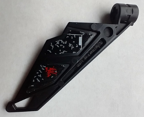 Lego Bionicle Wing Small / Tail with Axle Hole with Damaged Panel with Gray Holes and Red Symbol Pattern Model Left Side (Stickers) - Set 5972 / Black