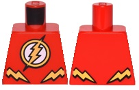 Lego Torso Super Hero Yellow Lightning Bolt in Circle and Lightning Bolts Pattern (Flash) / Red