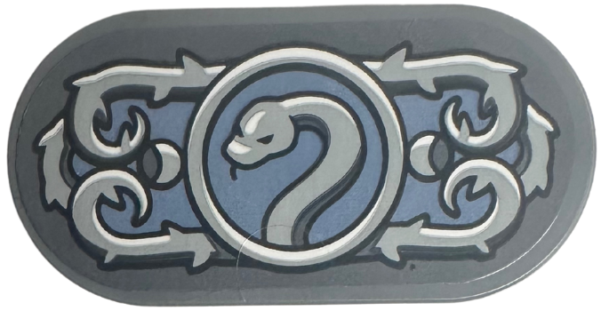 Lego Tile, Round 2 x 4 Oval with Light Bluish Gray Scrollwork and Snake in Circle on Sand Blue Background Pattern (Sticker) - Set 76781