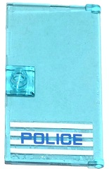 Lego Door 1 x 4 x 6 with Stud Handle with 'POLICE' Blue on White Stripes Thin Font Pattern Handle on Left (Sticker) - Set 60047