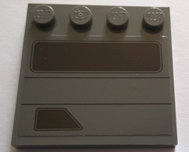 Lego Tile, Modified 4 x 4 with Studs on Edge with Black Rectangle, Trapezoid, and Lines Pattern Model Right Side (Sticker) - Set 75155