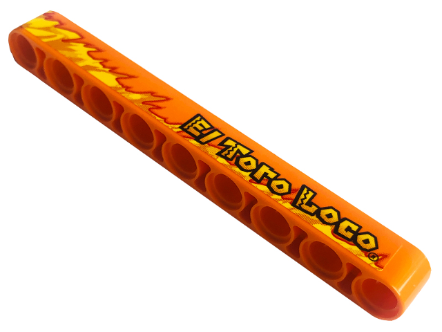 Lego Technic, Liftarm Thick 1 x 9 with 'EL TORO LOCO' and Yellow Flames Pattern Model Left Side (Sticker) - Set 42135