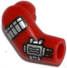 Lego Arm, Right with Silver Armor and Wrist Gun Pattern / Red