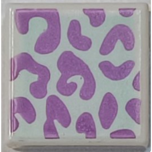 Lego Tile 1 x 1 with Dark Purple Leopard Spots on Light Aqua Background Print / White