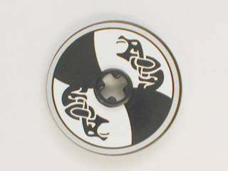 Lego Technic, Disk 3 x 3 with Viking Shield Black / White Section and Black Serpent Pattern (Sticker) - Set 7017