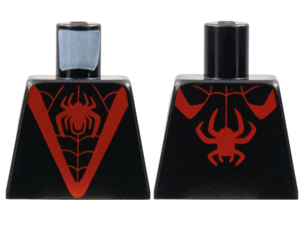 Lego Torso Red 'V', Spider, and Webbing Pattern / Black