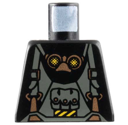 Lego Torso Rock Raiders Dark Gray Overalls with Pouch and Copper Buckles, Goggles, Danger Stripes Patch Pattern / Black