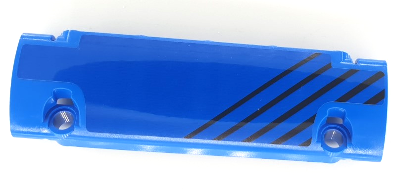 Lego Technic, Panel Curved 11 x 3 with Black Diagonal Stripes Pattern Model Left Side (Sticker) - Set 42141 / Blue