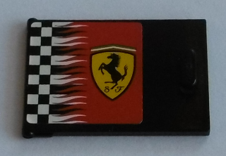Lego Container, Cupboard 2 x 3 x 2 Door with Checkered Flag and Ferrari Logo Pattern Left (Sticker) - Sets 8144 / 8185 / Black