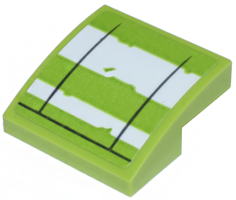 Lego Slope, Curved 2 x 2 x 2/3 with 2 White Thick Stripes and Black Lines on Lime Background Pattern (Sticker) - Set 75314