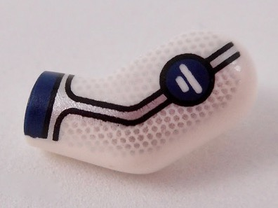 Lego Arm, Left with Dark Blue Cuff, Water Symbol on Circle, Silver Trim and Dots Pattern / White