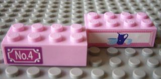 Lego Brick 2 x 4 with 'No.4' and Jug and Bowls Pattern (Stickers) - Set 7586