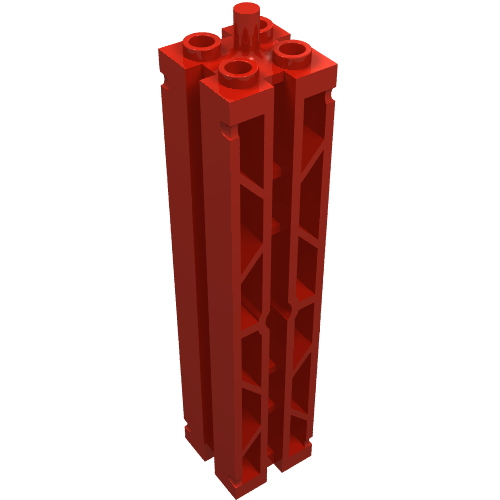 Lego Support 2 x 2 x 8 with Grooves, Two Sided Lattice and Top Peg / Red