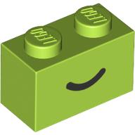Lego Brick 1 x 2 with Black Curved Line / Smile print / Lime