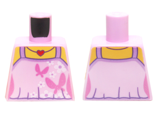 Lego Torso Female Outline Top with Dark Pink Butterflies, White Flowers and Red Heart Necklace with Side Contours Pattern / Bright Pink