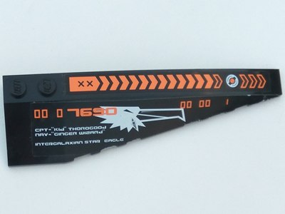 Lego Wedge 10 x 3 Right with Orange Chevrons, 'CPT-"Kid" THOROGOOD' and White Eagle Head Pattern (Stickers) - Set 7690