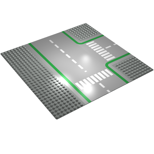 Lego Baseplate 32 x 32 with 8-Stud T Intersection with Road and Crosswalks Print / Light Gray