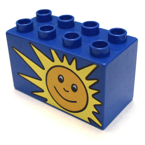 Lego Duplo Brick 2 x 4 x 2 with Sun Print / Blue