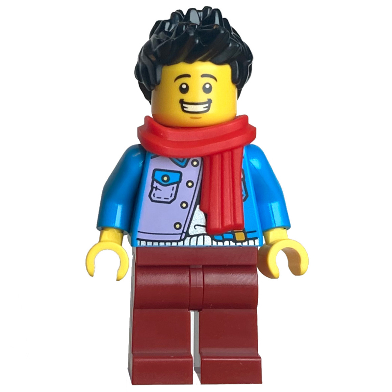 Lego Dark Azure Torso, Dark Red Legs, Black Hair