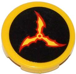 Lego Tile, Round 2 x 2 with on 3 Red and Yellow Bat Wings on Black Background Pattern (Sticker) - Set 76000 / Yellow
