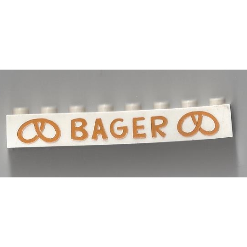 Lego Brick 1 x 8 with 'BAGER' 2 Pretzels Large Gold Print
