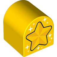 Lego Duplo Brick 2 x 2 x 2 Curved Top with Stars Print / Yellow