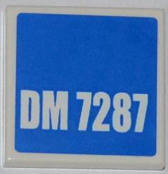Lego Tile 2 x 2 with 'DM 7287' on Blue Background Pattern (Sticker) - Set 7287 / White