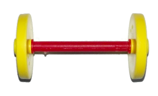 Lego Wheel Pair Large with Center Stud with Fixed Red Axle (Fabuland) / Yellow