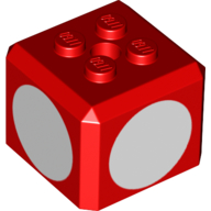 Lego Brick Special Cube with 2 x 2 Studs on Top, and White Circles Print / Red
