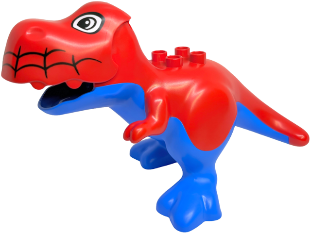 Lego Duplo Dinosaur Tyrannosaurus rex with Fixed Blue Stomach and Legs and Printed Black and White Eyes, Spider Web on Upper Jaw Pattern (Spidey-Rex)