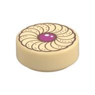Lego Tile Round 1 x 1 with Jam in Center Cookie Print / Tan