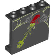 Lego Panel 1 x 4 x 3 with Spider/Bug Shooting Lime Web Print / Black
